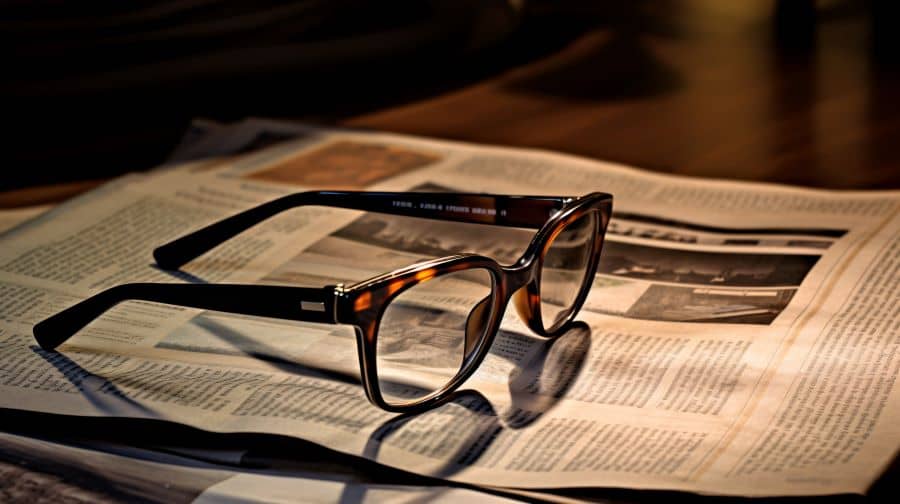 vintage newspaper and glasses