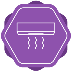 a purple hexagon icon of a wall AC unit