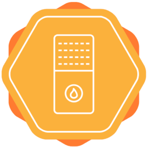 an orange hexagon icon of a furnace